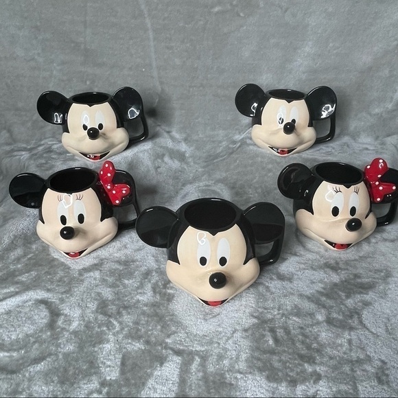 Disney Mickey Mouse & Minnie Mouse Figural Head Coffee Mugs Set of 5 - Picture 2 of 11